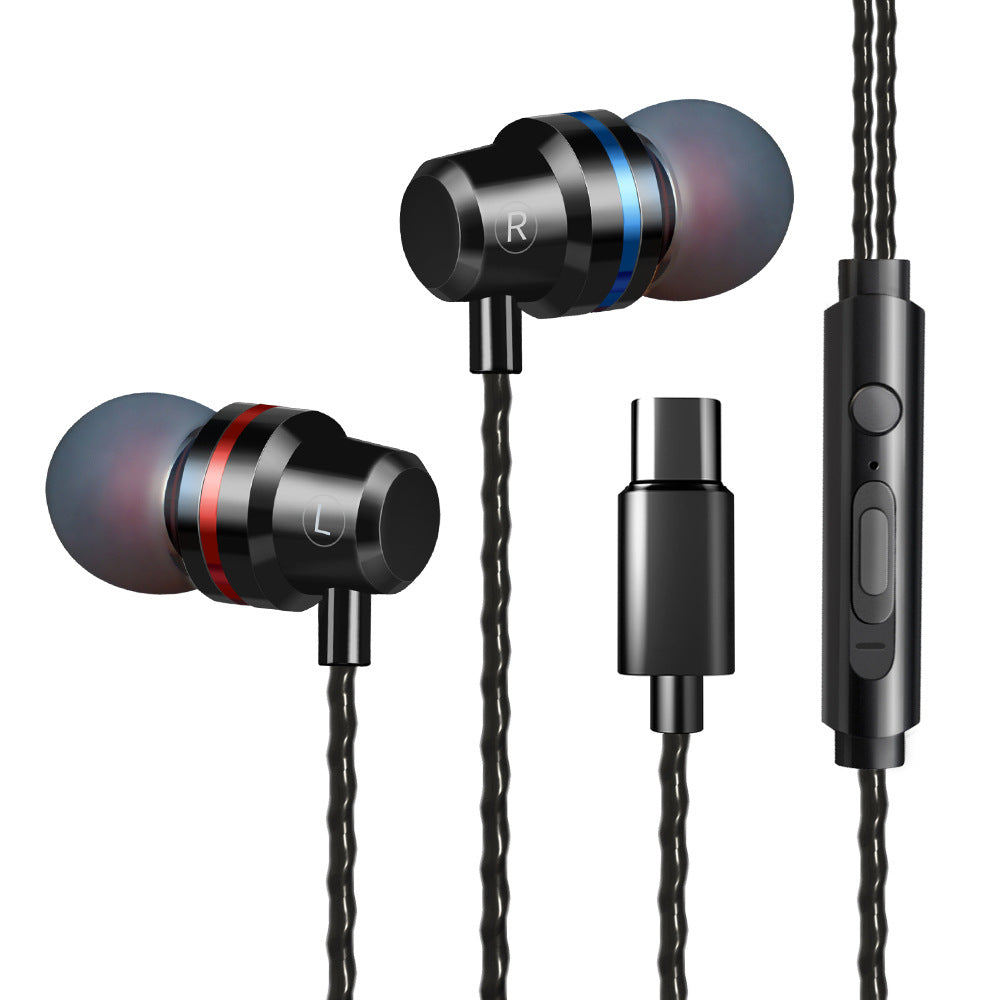 Black metal in-ear headphones with foam tips and black inline remote cable