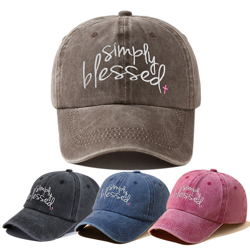 قبعة بيسبول واسعة الحافة معظّمة ومغسولة ومطرزة بحروف إنجليزية من Simply Blessed