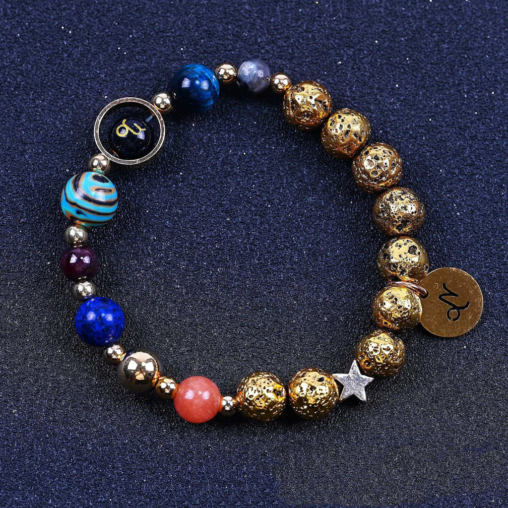 Zwölf-Konstellationen-Armbänder Blau San Vulkangestein Antikes & Gold Perlenarmband