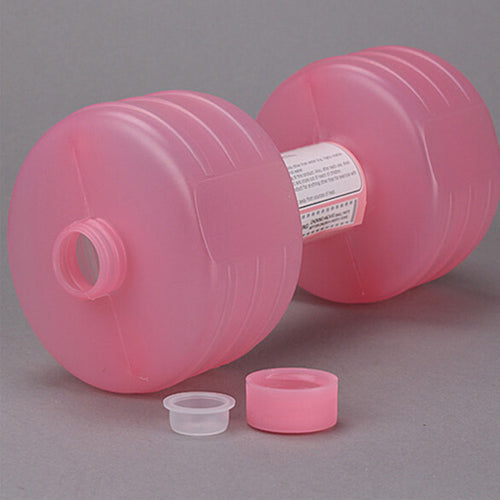 Pink water dumbbells with wide grip and barrel weight ends