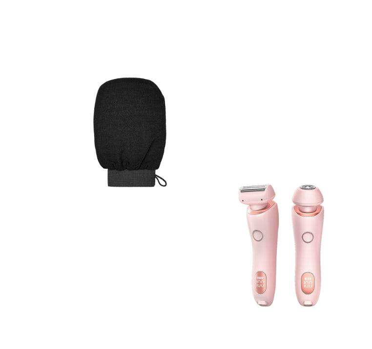 Two-in-one hair removal epilator and trimmer set with black storage pouch, pink
