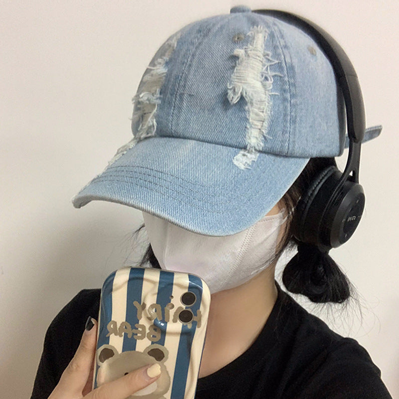 夏季韩版牛仔做旧破洞棒球帽