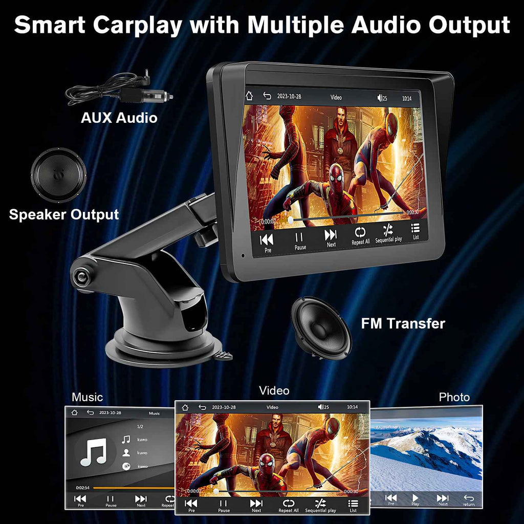 Portable Car Stereo Wireless CarPlay & Android Auto, Car Radio 7inches Touchscreen, Bluetooth5.0, Mirror Link, Maps Navigation, Voice Control, AUX Cable Vehicles