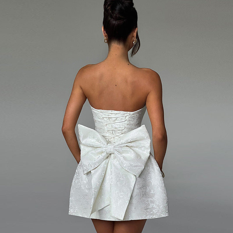 Damen Tube Top Kleid mit großer Schleife, modisch, ärmellos, für Sommerpartys und Abendveranstaltungen