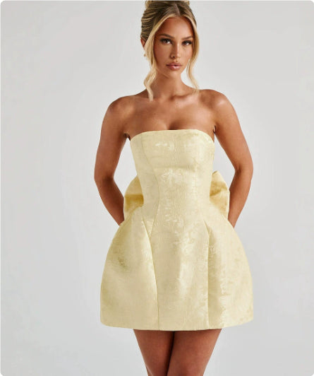 Damen Tube Top Kleid mit großer Schleife, modisch, ärmellos, für Sommerpartys und Abendveranstaltungen