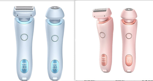 2-in-1 electric hair removal trimmer set, light blue handheld units with two heads