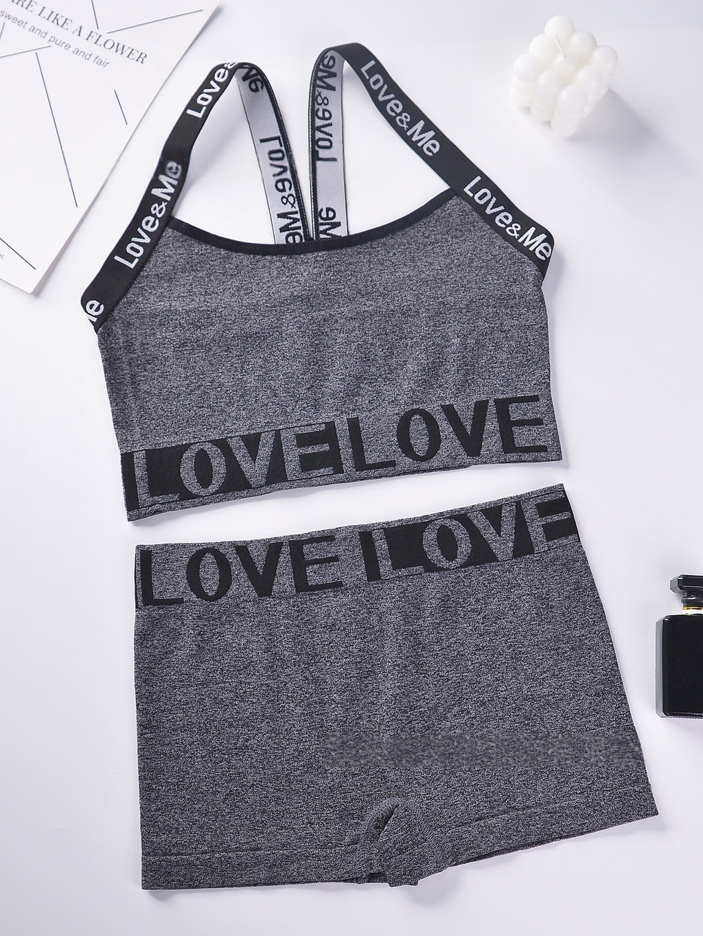 Women's Letter Print Beautiful Back Camisole Bra Set