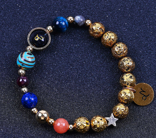 Zwölf-Konstellationen-Armbänder Blau San Vulkangestein Antikes & Gold Perlenarmband