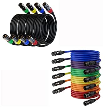 XLR microphone cable set with coiled colored leads and black XLR connectors