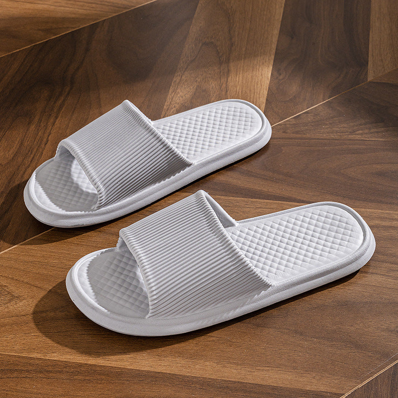 Slide house slippers, ribbed band and waffle-textured footbed, white