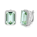 Green square crystal stud earrings with S925 silver settings and glittering pavé