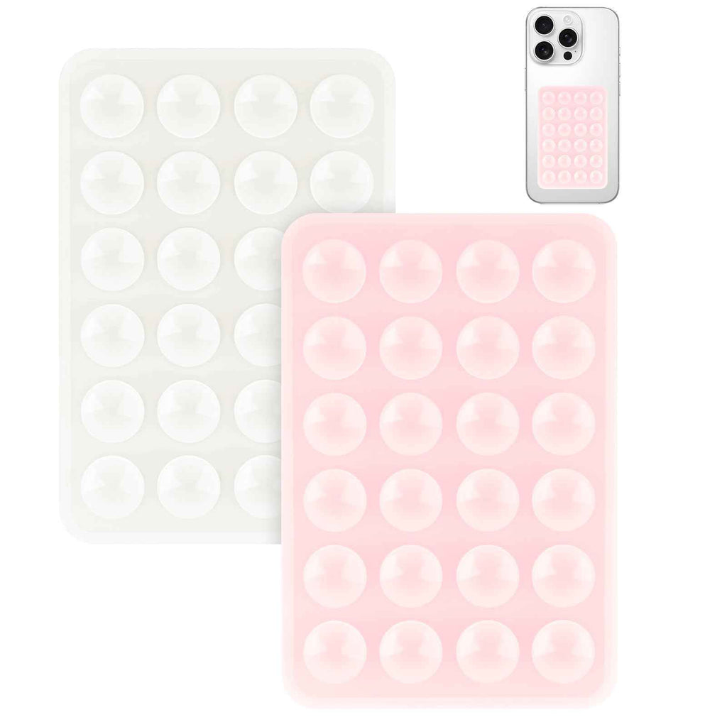 Yojaro 4Pack Silicone Suction Phone Case Mount, Silicon Adhesive Smartphones Stand Sticky, Hands-Free Phone Accessories Holder for Selfies and Videos (Black & White & Translucent & Light Pink)
