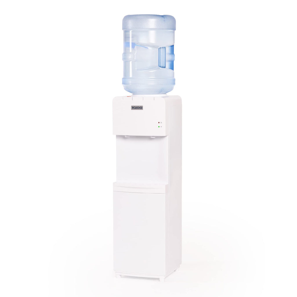 Igloo Top Loading Water Cooler with Removable Drip Tray & Energy-Saving Features- Water Tower with Hot & Cold Temperature Settings- Water Dispenser Fits 3 & 5-Gallon Jugs with Child Safety Lock- White