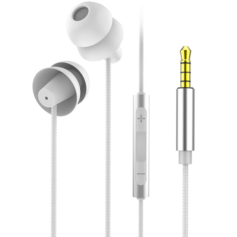 White wired earbud headphones with inline remote and gold-tipped 3.5mm plug