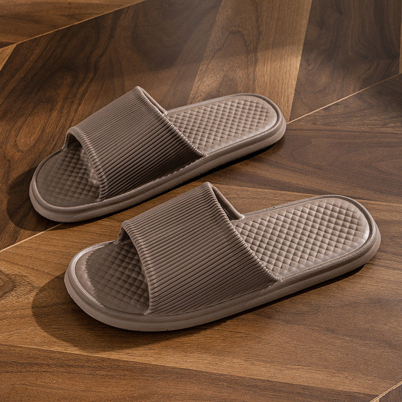 Slide house slippers, ribbed band and textured footbed, dark gray color