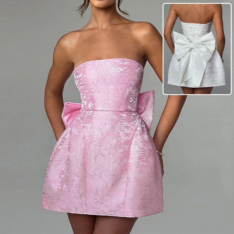 Damen Tube Top Kleid mit großer Schleife, modisch, ärmellos, für Sommerpartys und Abendveranstaltungen