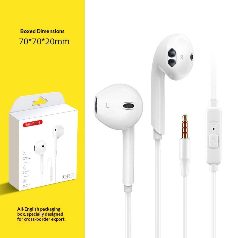 White wired earphones with inline remote and mic, 3.5mm plug