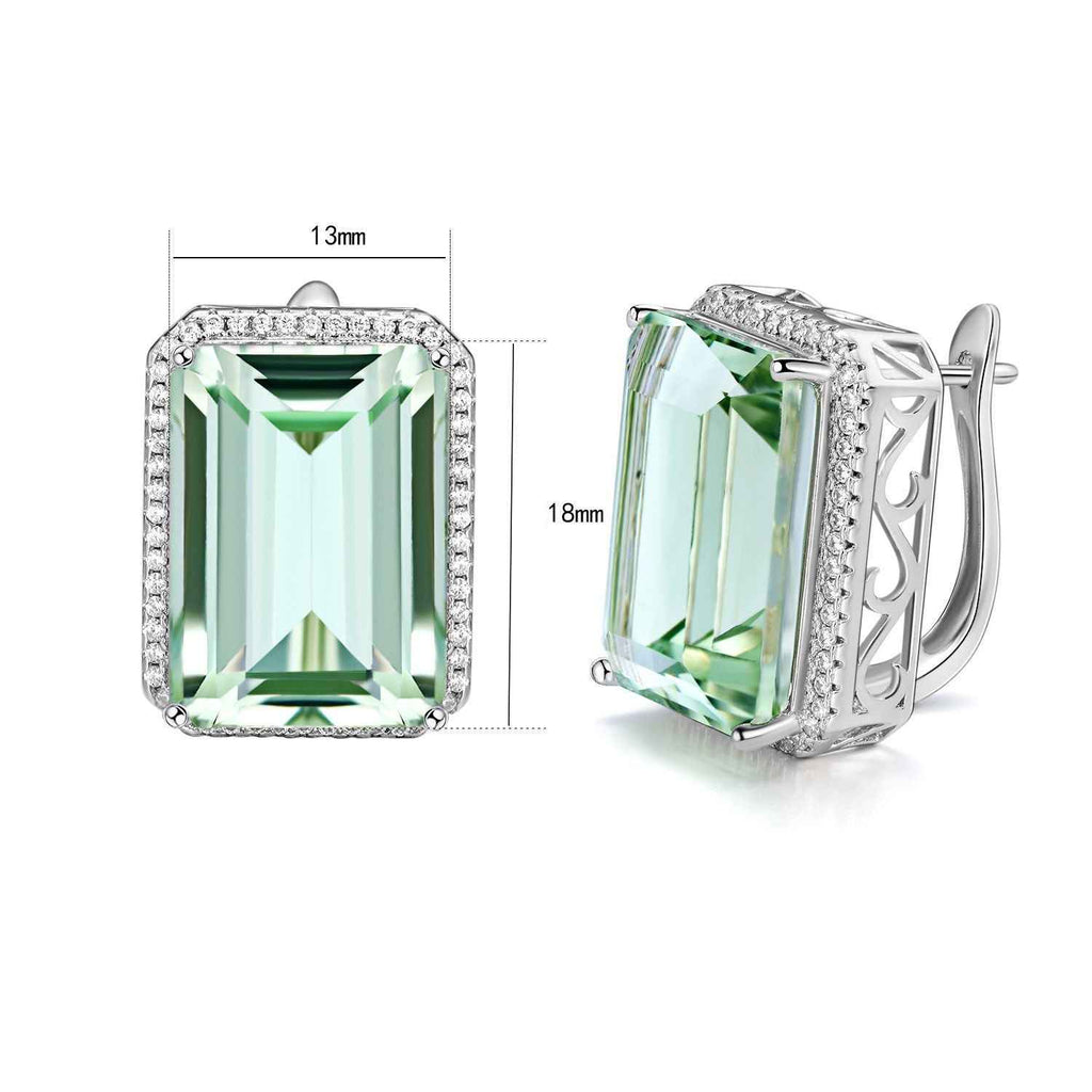 S925 silver green crystal stud earrings, approx 13mm by 18mm, pavé edges