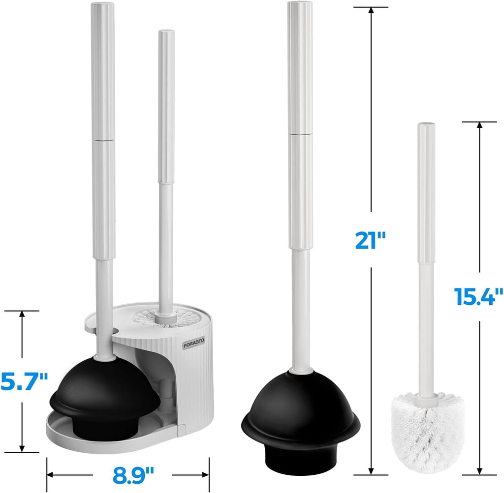 FORASTO 2 in 1 Toilet Plunger and Brush Set，Extended Handle Plunger，Toilet Bowl Brush Plunger Set, Bathroom Cleaning Tools ，Toilet Brush Plunger Combo，Cleaning Brush，Bathroom Cleaning Supplies