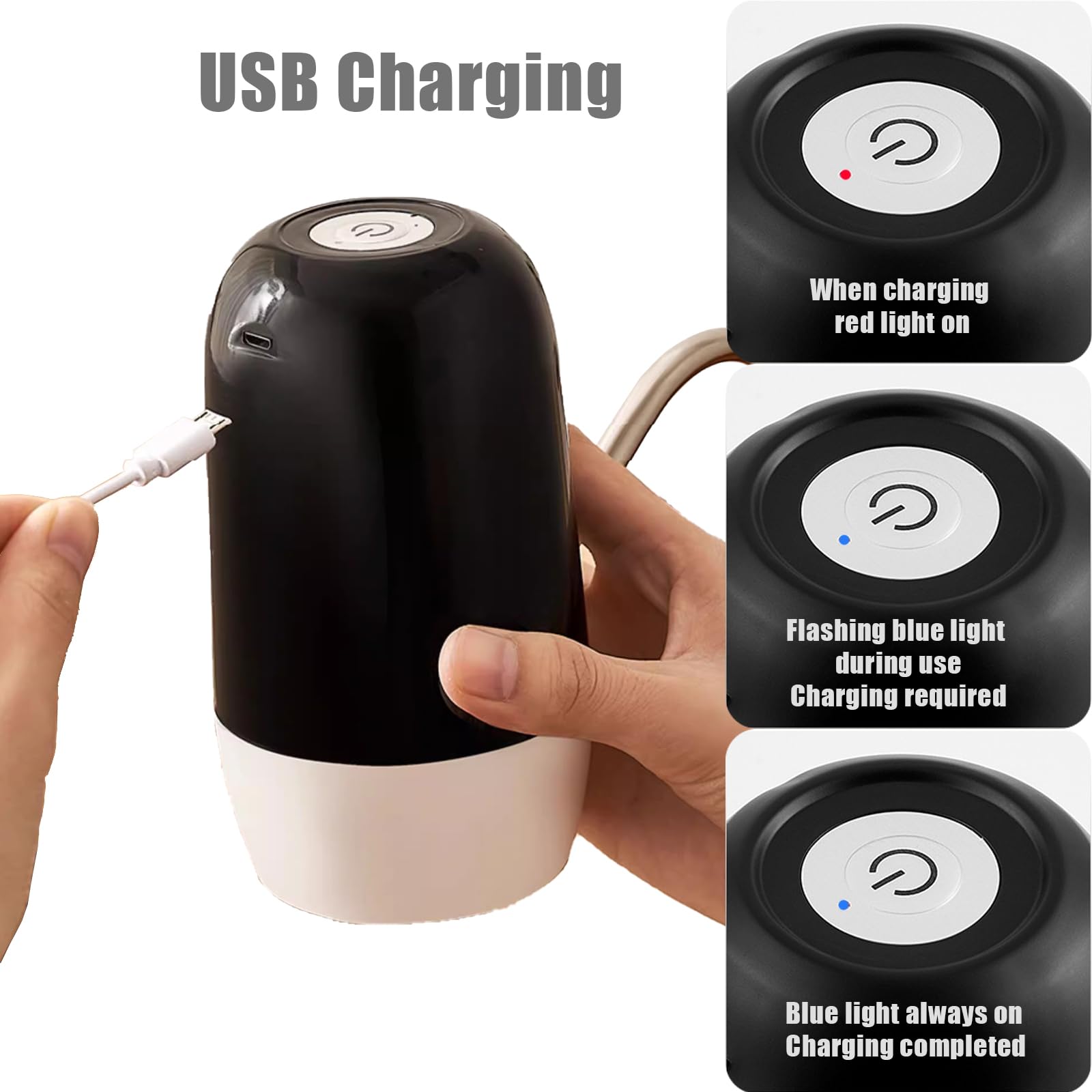 True Dual Water Pump 5 Gallon Water Dispenser,Portable High Battery Capacity USB Charging Water Jug Pump Easy to Use Water Dispenser for 5 Gallon Bottle Camping
