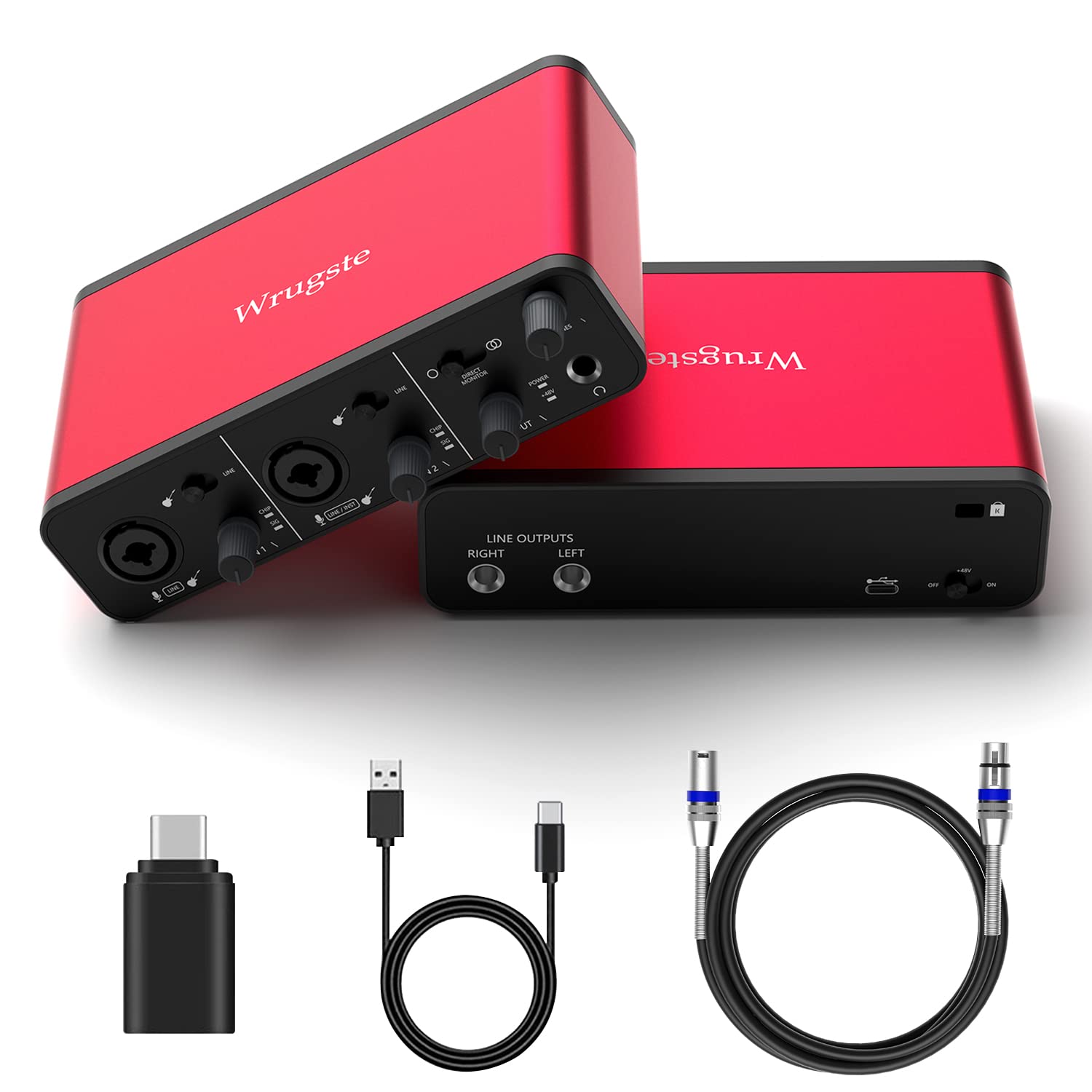 Wrugste USB Audio Interface Solo(24Bit/192kHz)+48V Phantom Power for Computer Recording Podcasting and Streaming Plug and Play Noise-Free Wrugste XLR Audio Interface for PC No Software Included