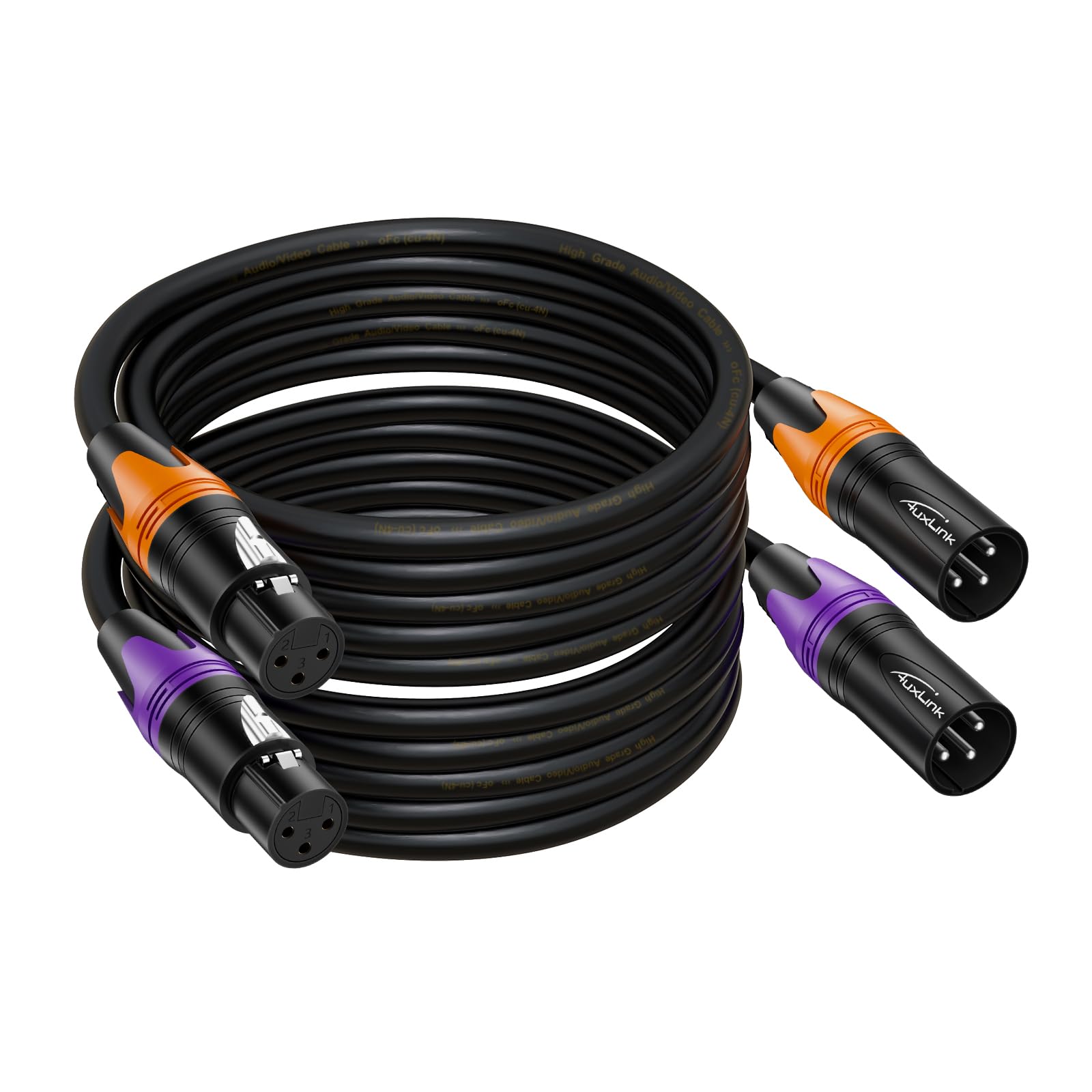 XLR 连接线，XLR 麦克风线 25 英尺 6 条装，镀金 3 针 XLR 音箱线公对母平衡麦克风线