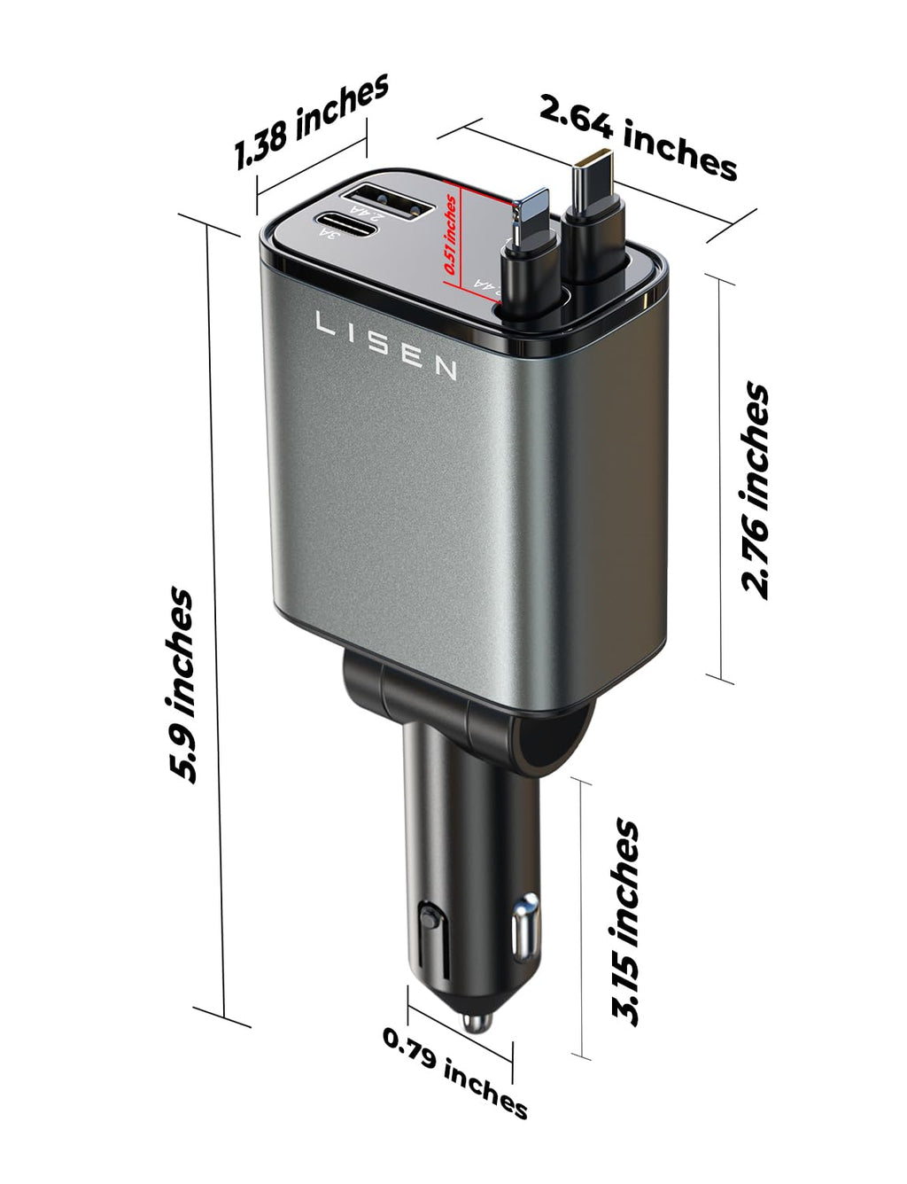 LISEN einziehbares Auto-Ladegerät, Geschenke zum Muttertag 2026, 84W Auto-Ladegerät USB C Schnellladung, Geschenke für Mama Papa Ihn Sie, Reiseutensilien Autozubehör für Männer Frauen Geschenke für iPhone 17 16 15 14 13