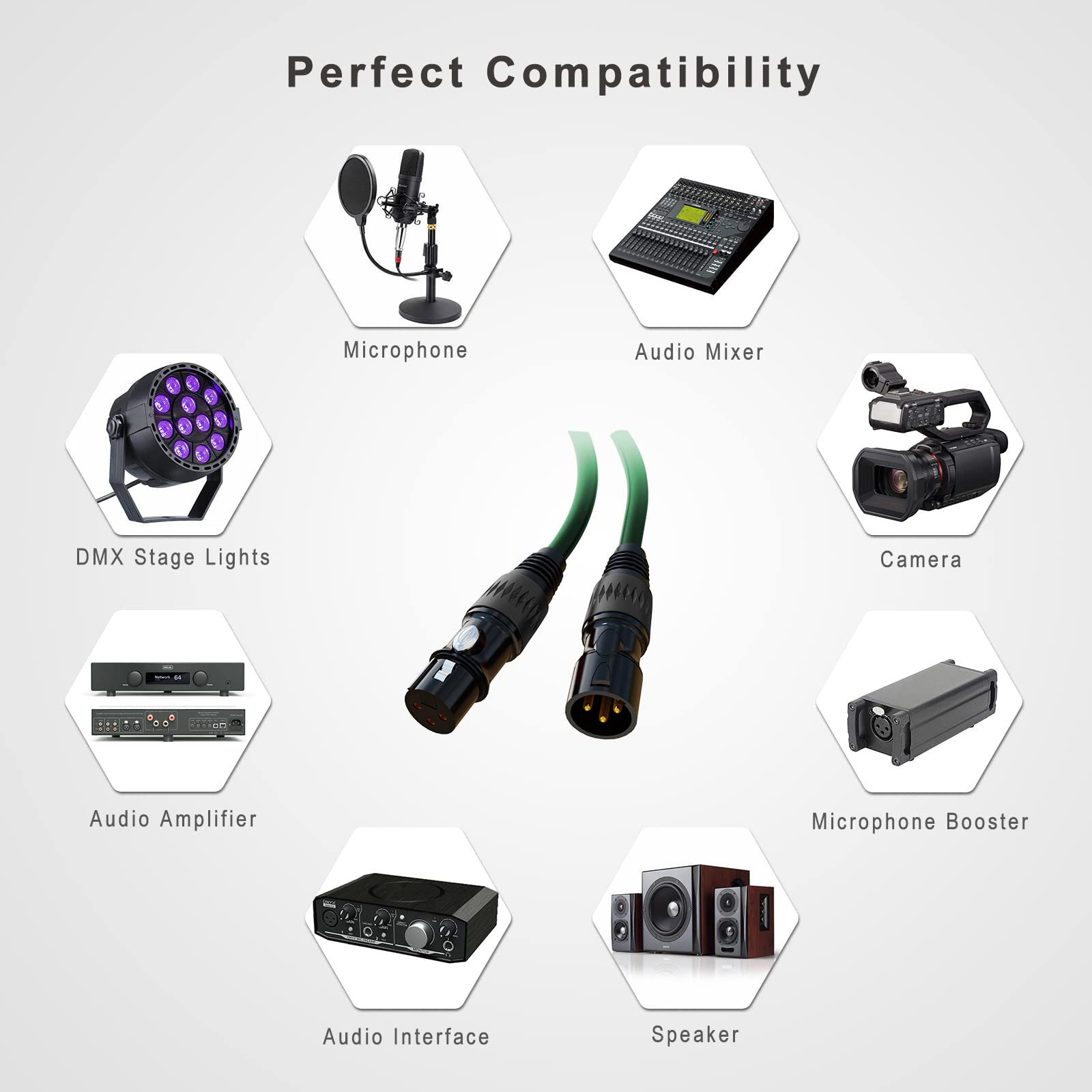 XLR 连接线，XLR 麦克风线 25 英尺 6 条装，镀金 3 针 XLR 音箱线公对母平衡麦克风线