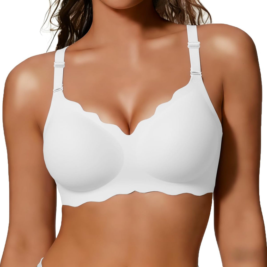 Wireless push up bralette in white with scalloped underband and thin straps