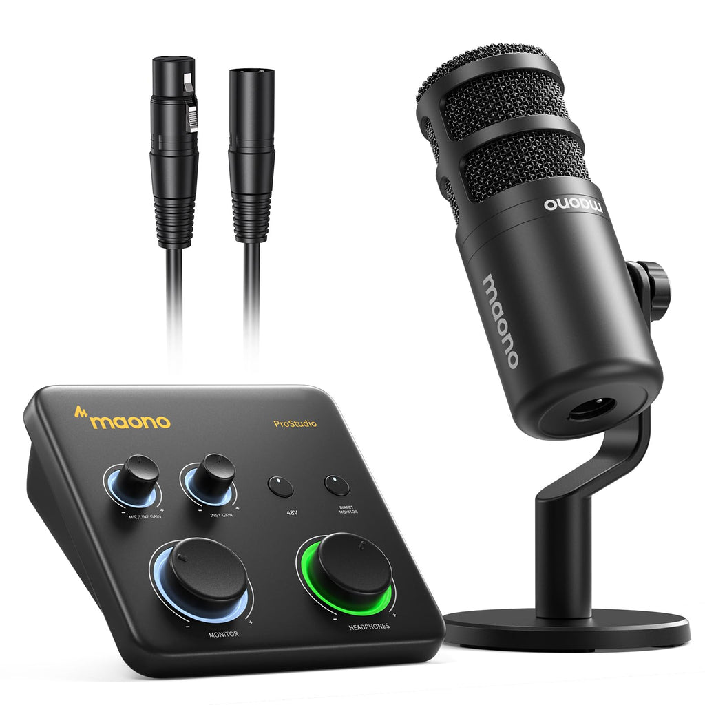 MAONO USB音频接口适用于PC：带XLR输入、24位/192kHz路由软件、LOOPBACK、ASIO驱动，适用于录音、家庭工作室、吉他、播客、直播、DAW（PS22 Lite 黑）