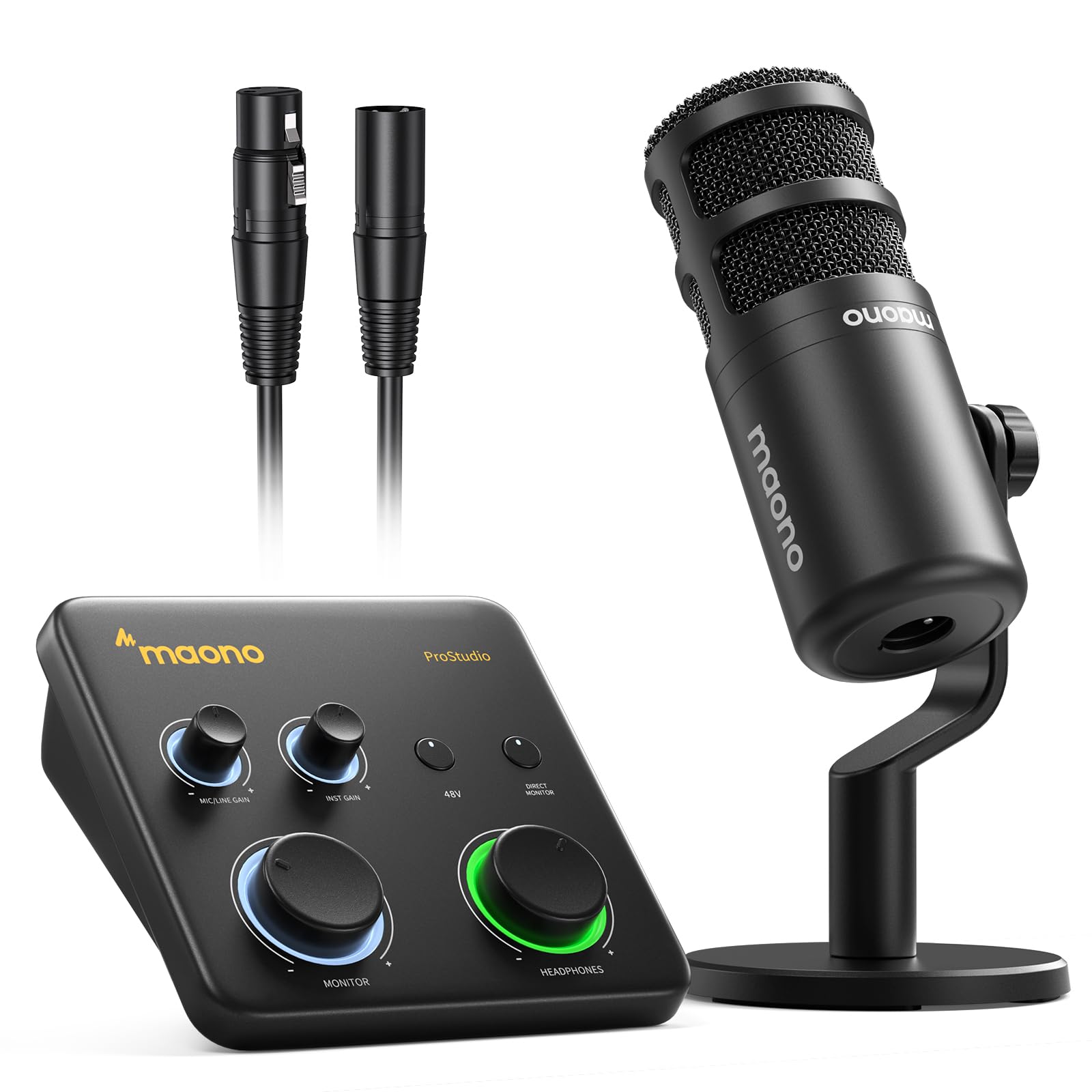 MAONO USB音频接口适用于PC：带XLR输入、24位/192kHz路由软件、LOOPBACK、ASIO驱动，适用于录音、家庭工作室、吉他、播客、直播、DAW（PS22 Lite 黑）