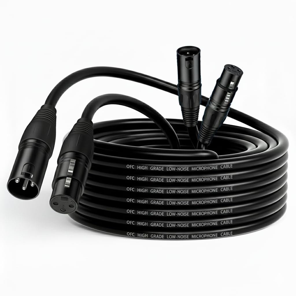 XLR Kabel 1,5 m, 2 Stück, XLR-Stecker auf -Buchse, 3-poliges Mikrofonkabel, abgeschirmt, symmetrisch, sauerstofffreies Kupfer (OFC), Lautsprecherkabel