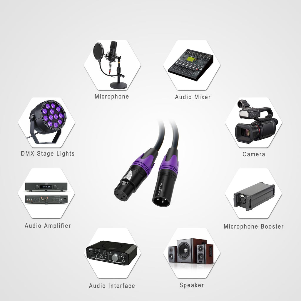 XLR 连接线，XLR 麦克风线 25 英尺 6 条装，镀金 3 针 XLR 音箱线公对母平衡麦克风线