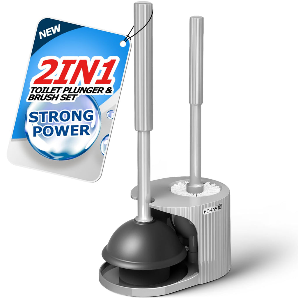 FORASTO 2 in 1 Toilet Plunger and Brush Set，Extended Handle Plunger，Toilet Bowl Brush Plunger Set, Bathroom Cleaning Tools ，Toilet Brush Plunger Combo，Cleaning Brush，Bathroom Cleaning Supplies