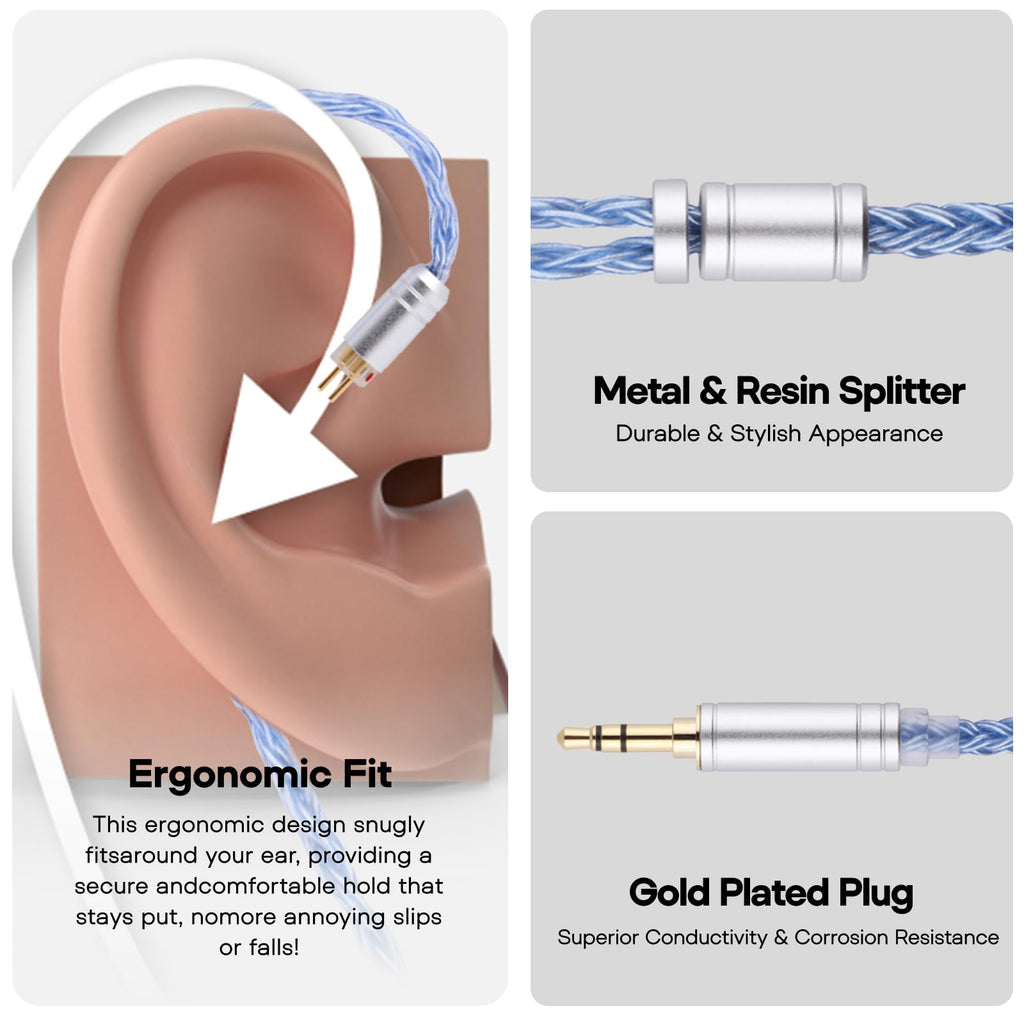 Linsoul Tripowin Zonie IEM Cable, 16 Core Silver Plated Earphone Upgraded Cords, 1.25m SPC in Ear Monitor Cable for 7hz Zero:2 Orchestra Lite Cadenza Hype4 Supermix4(2pin 0.78mm, 3.5mm)(Violet)