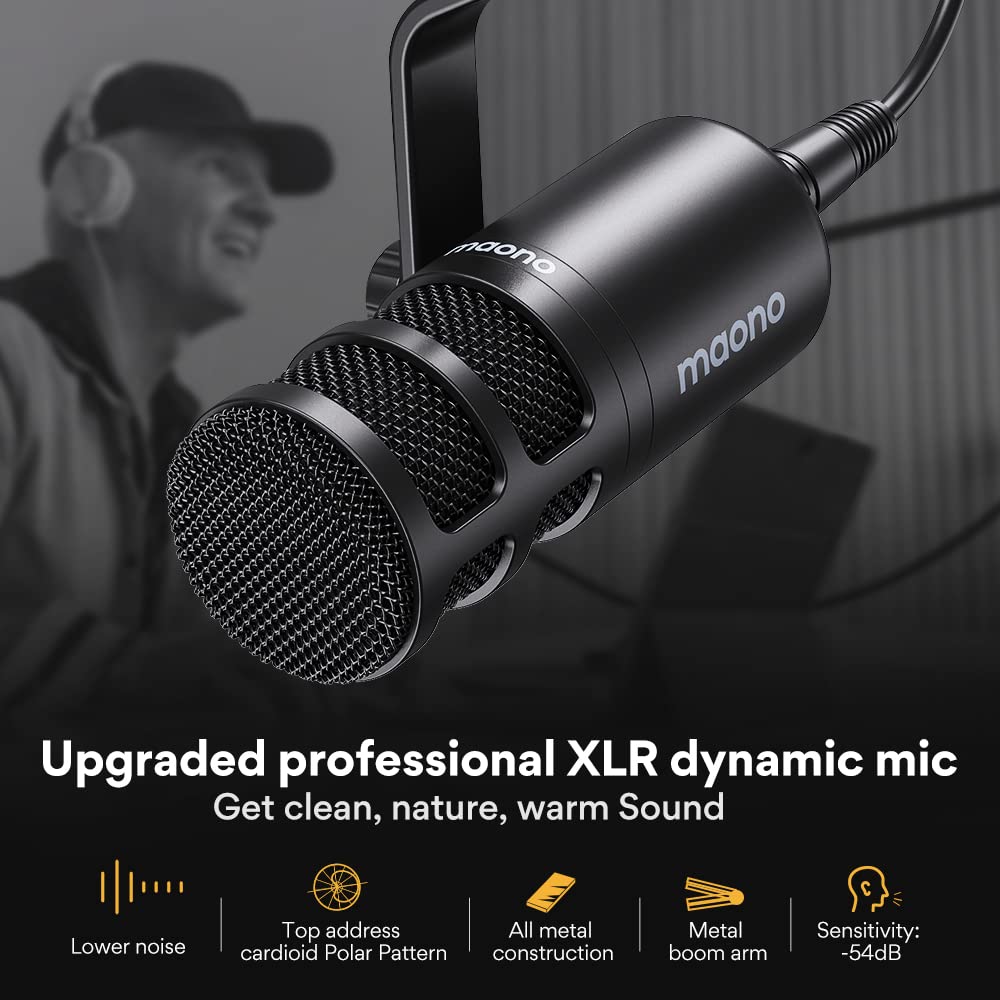MAONO USB音频接口适用于PC：带XLR输入、24位/192kHz路由软件、LOOPBACK、ASIO驱动，适用于录音、家庭工作室、吉他、播客、直播、DAW（PS22 Lite 黑）