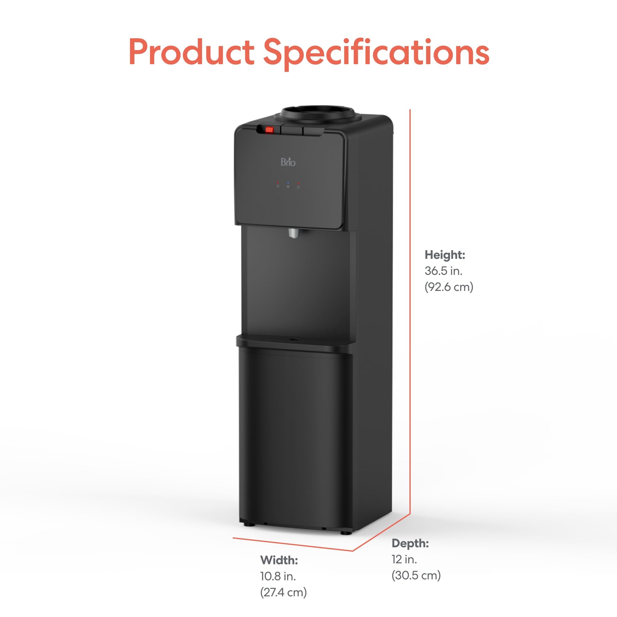 Brio 130 Series Top-Load Water Cooler Dispenser for 3- and 5-Gallon Bottles, Hot & Cold, Spill-Free Loading, Child Safety Lock, Energy Star 3.0, Black