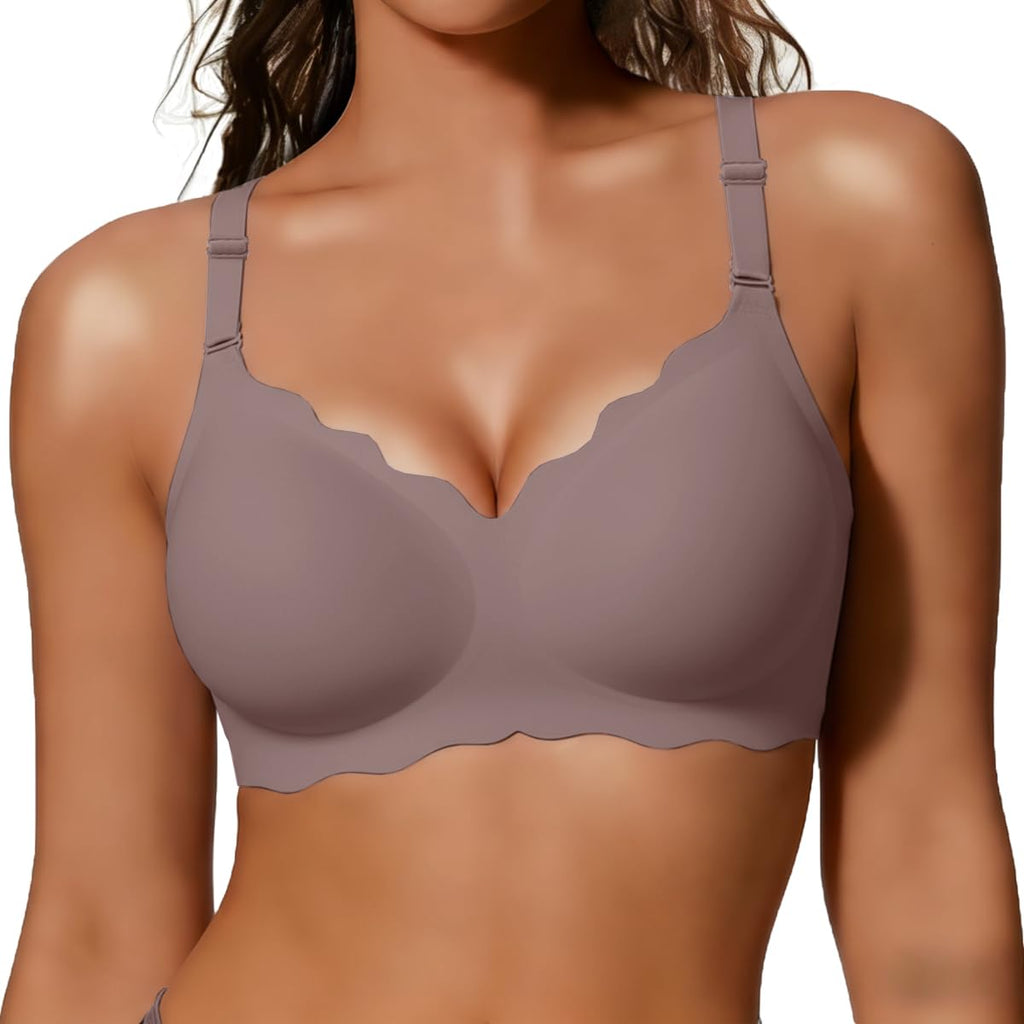 Wireless push up bralette in periwinkle gray with scalloped underband and thin straps