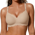 Wireless push-up jelly bra bralette with scalloped edge in nude beige