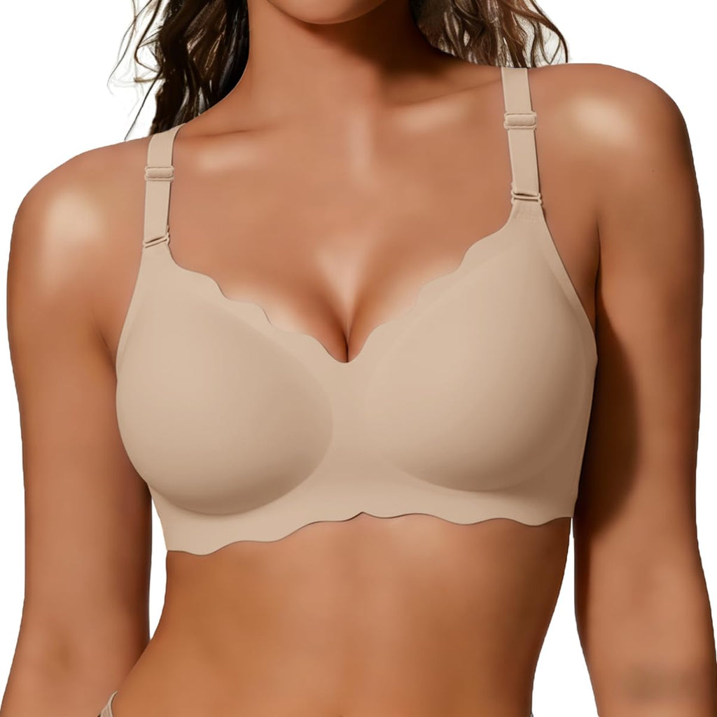 Wireless push up bralette in light beige with scalloped underband and thin straps