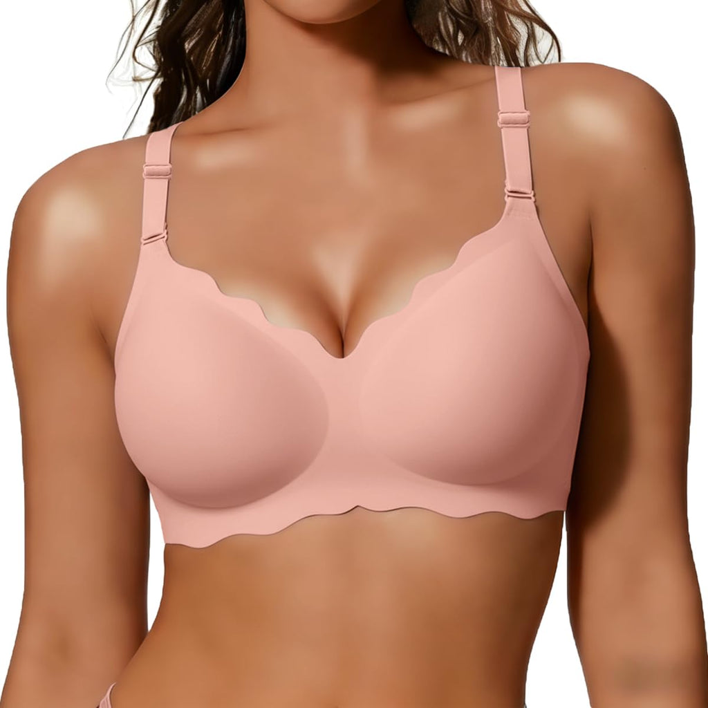 Wireless push up bralette in pink with scalloped underband and thin straps