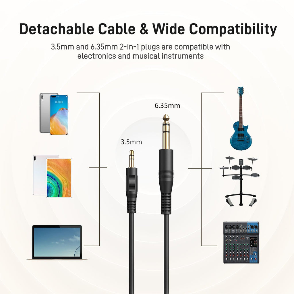 MAONO MH601 Professional Studio Monitor Headphones, Wired Closed Back Over Ear DJ Headset with 50mm Drivers and 1/4 inch to 3.5mm Jack for Guitar Amp Recording Mixing Piano Music Podcast Streaming