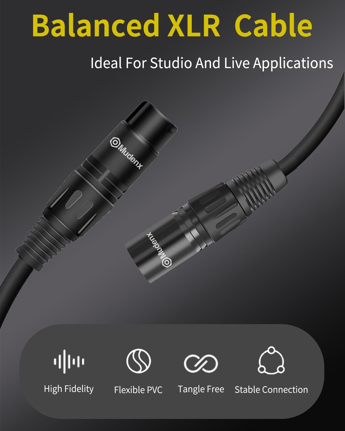 XLR Kabel 1,5 m, 2 Stück, XLR-Stecker auf -Buchse, 3-poliges Mikrofonkabel, abgeschirmt, symmetrisch, sauerstofffreies Kupfer (OFC), Lautsprecherkabel