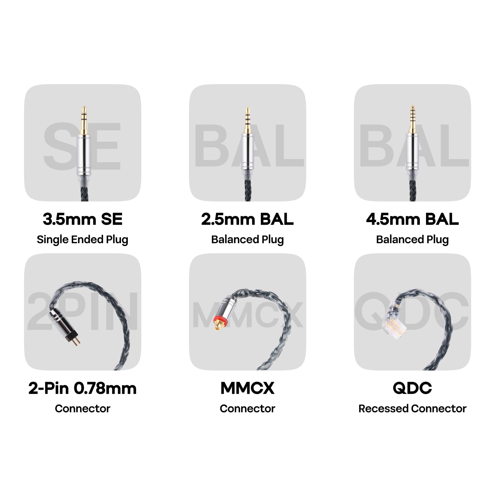 Linsoul Tripowin Zonie IEM Cable, 16 Core Silver Plated Earphone Upgraded Cords, 1.25m SPC in Ear Monitor Cable for 7hz Zero:2 Orchestra Lite Cadenza Hype4 Supermix4(2pin 0.78mm, 4.4mm)(Grey)
