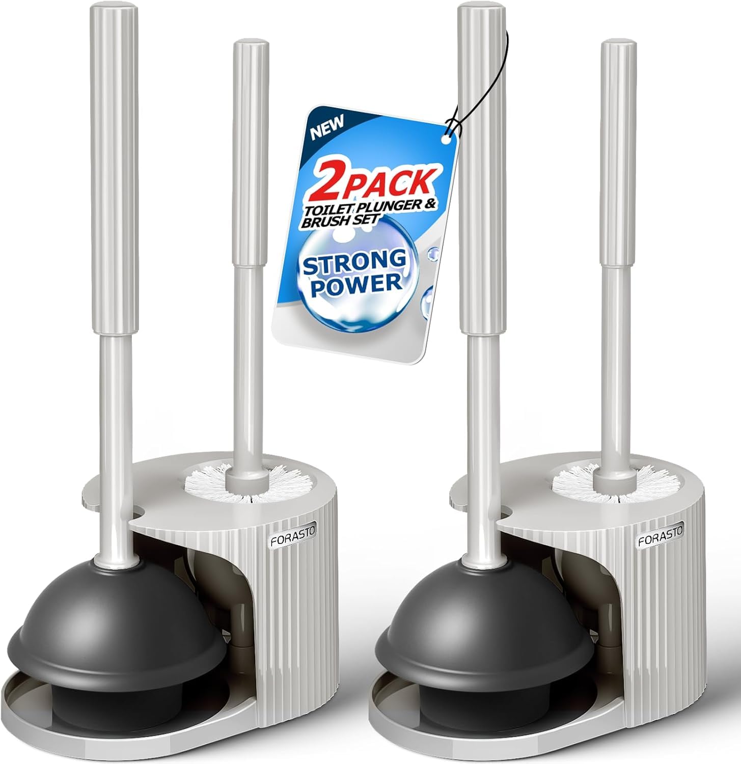 FORASTO 2 in 1 Toilet Plunger and Brush Set，Extended Handle Plunger，Toilet Bowl Brush Plunger Set, Bathroom Cleaning Tools ，Toilet Brush Plunger Combo，Cleaning Brush，Bathroom Cleaning Supplies