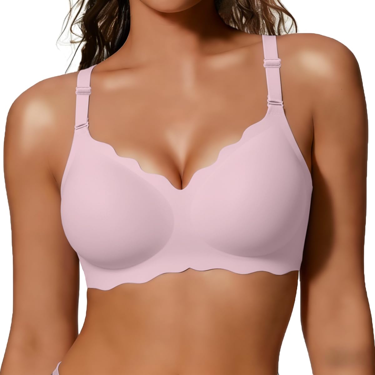 Wireless push-up jelly bra bralette with scalloped edge in soft lavender pink