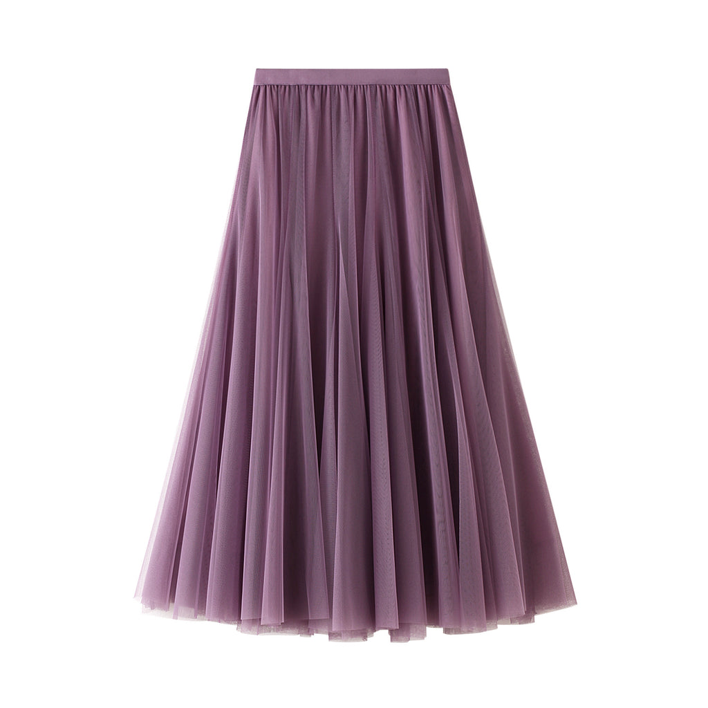 High-waist tulle pleated mid-length skirt, deep purple