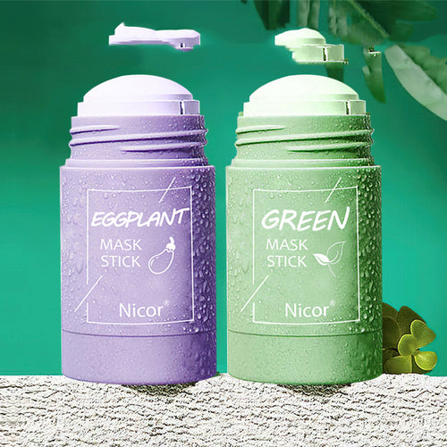Mask stick clay set in lavender and green jars with dispenser caps