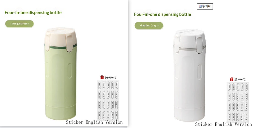 4-in-1 dispensing bottle set, light green and white with label stickers included