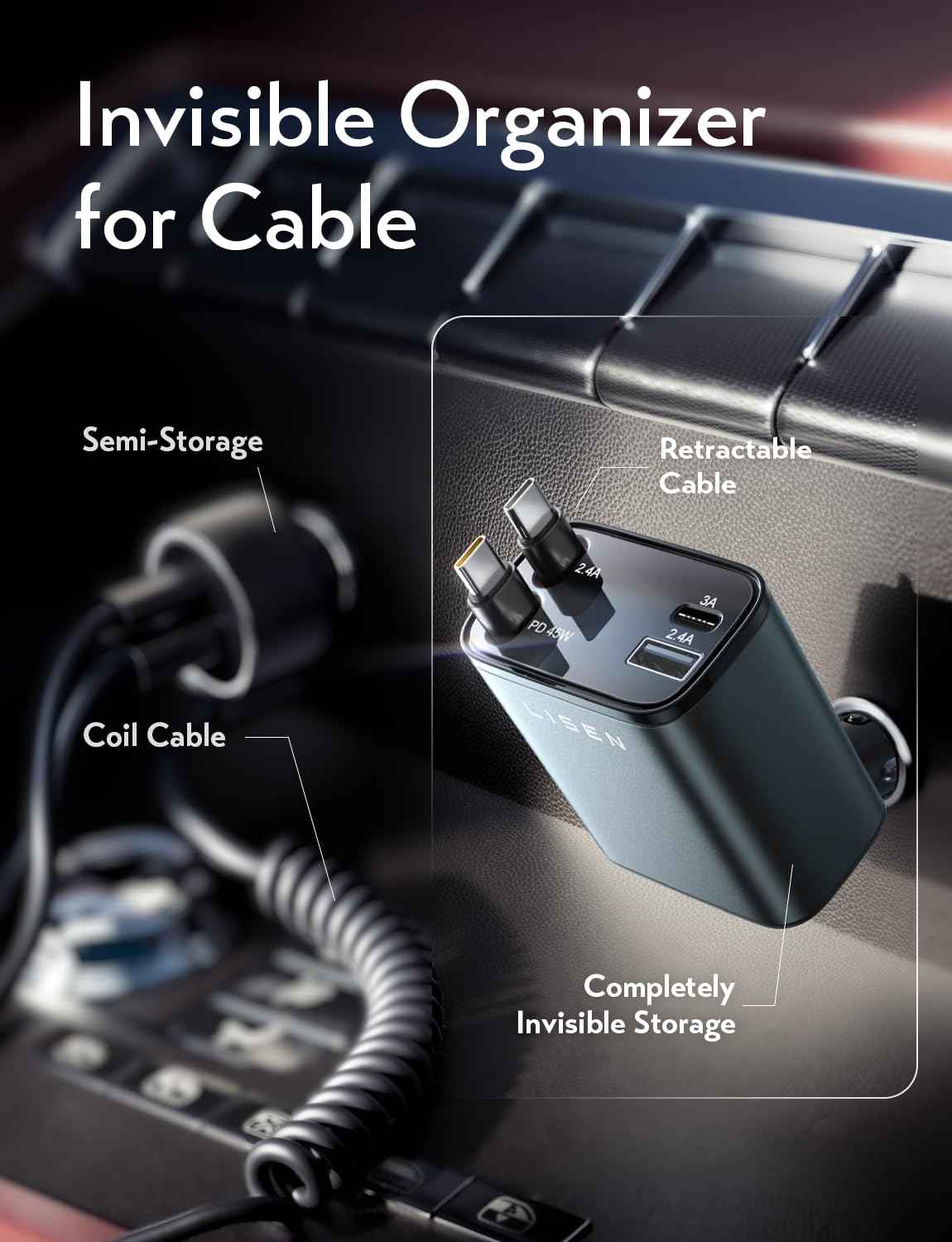 LISEN Retractable Car Charger, Gifts for Mothers Day 2026, 84W Car Charger USB C Fast Charge, Gifts for Mom Dad Him Her, Travel Essentials Car Accessories for Men Women Gifts for iPhone 17 16 15 14 13